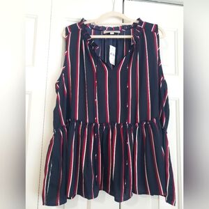 NEW | LOFT Striped Tank with Ruffles and Front Tie | XL